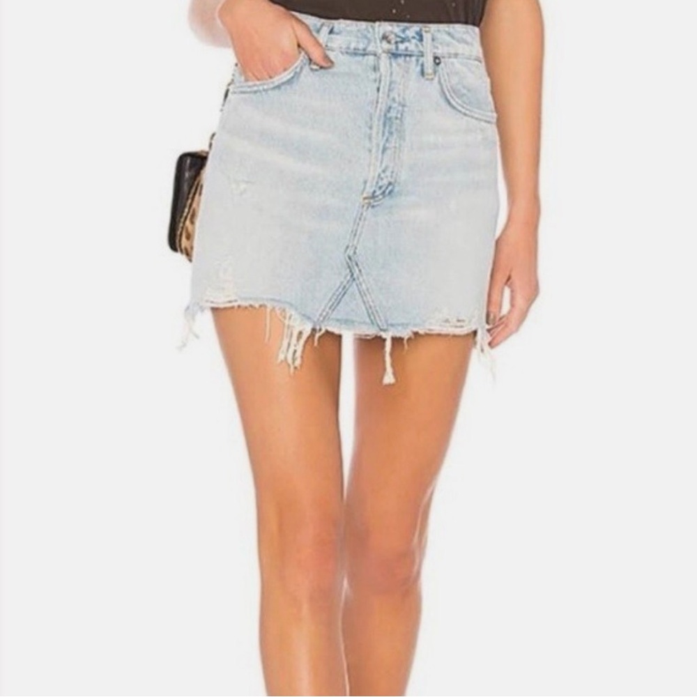 AGOLDE Quinn Light Wash Distressed Denim Mini Skirt